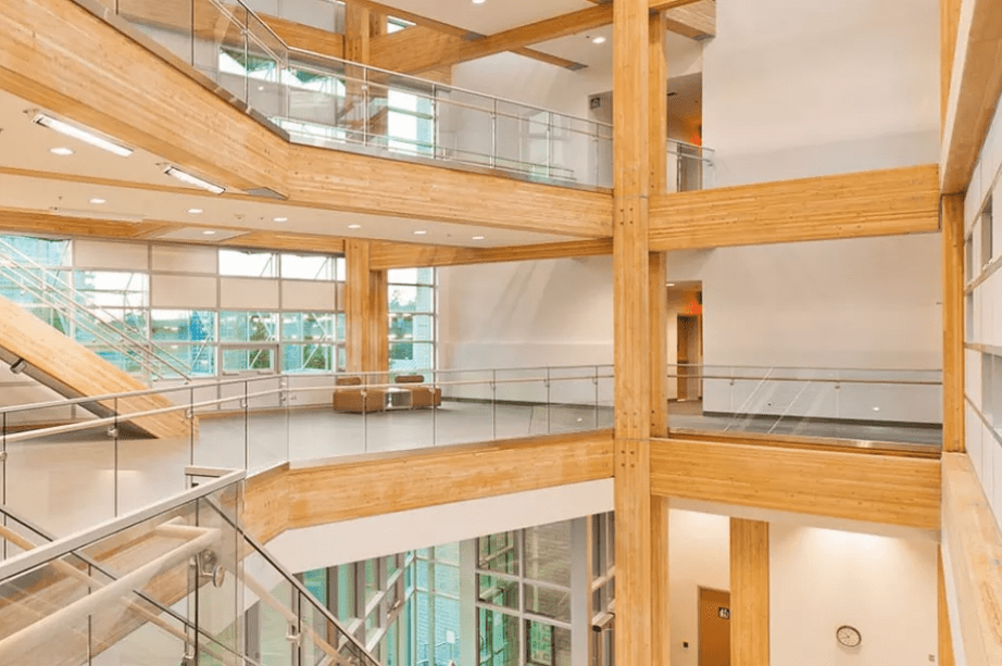Mass timber interior of The Centre for Interactive Research on Sustainability at the University of British Columbia