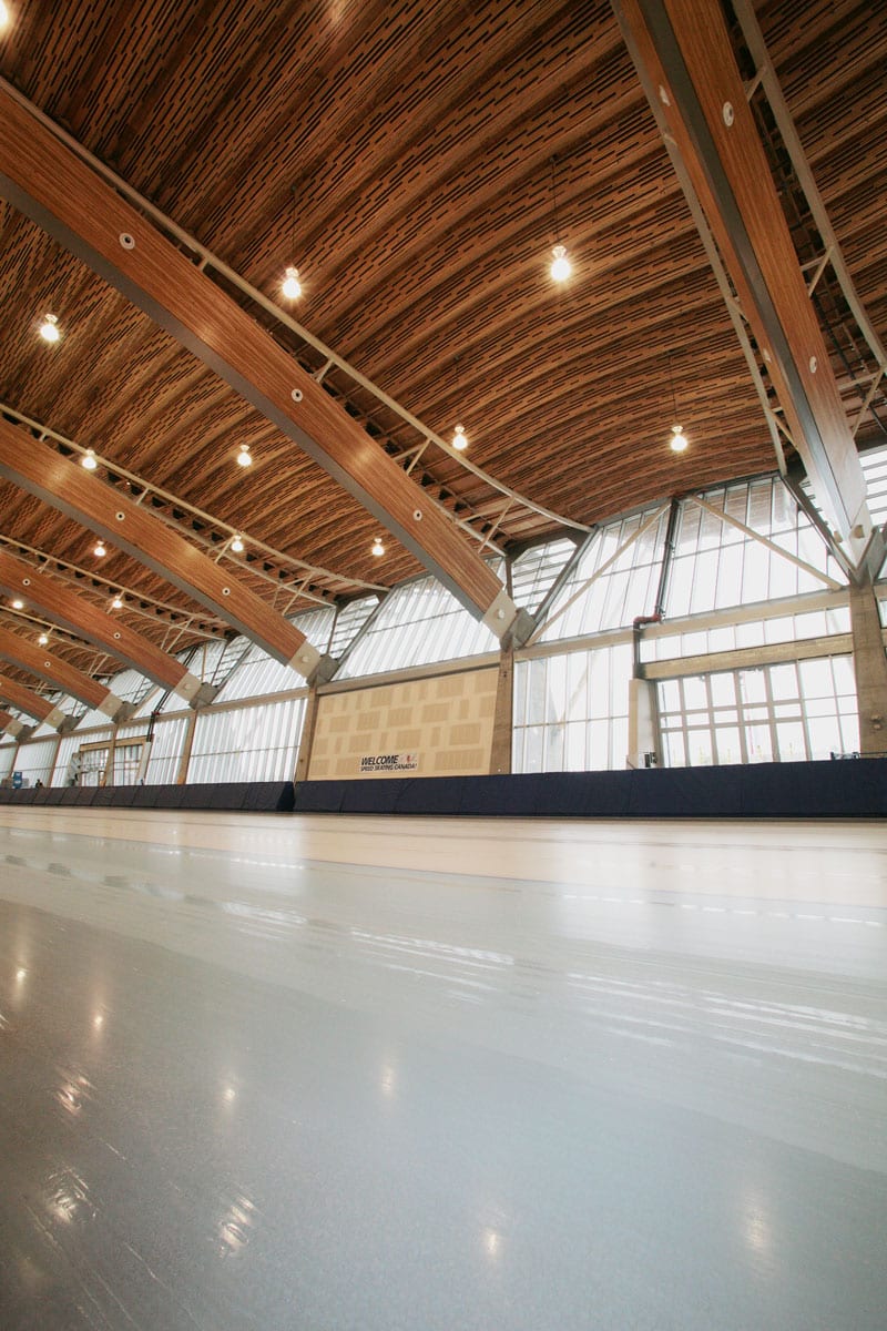 Richmond Oval interior wood ceiling and windows